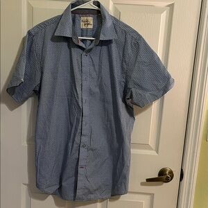 Short-Sleeve Blue Patterned Men's Dress Shirt